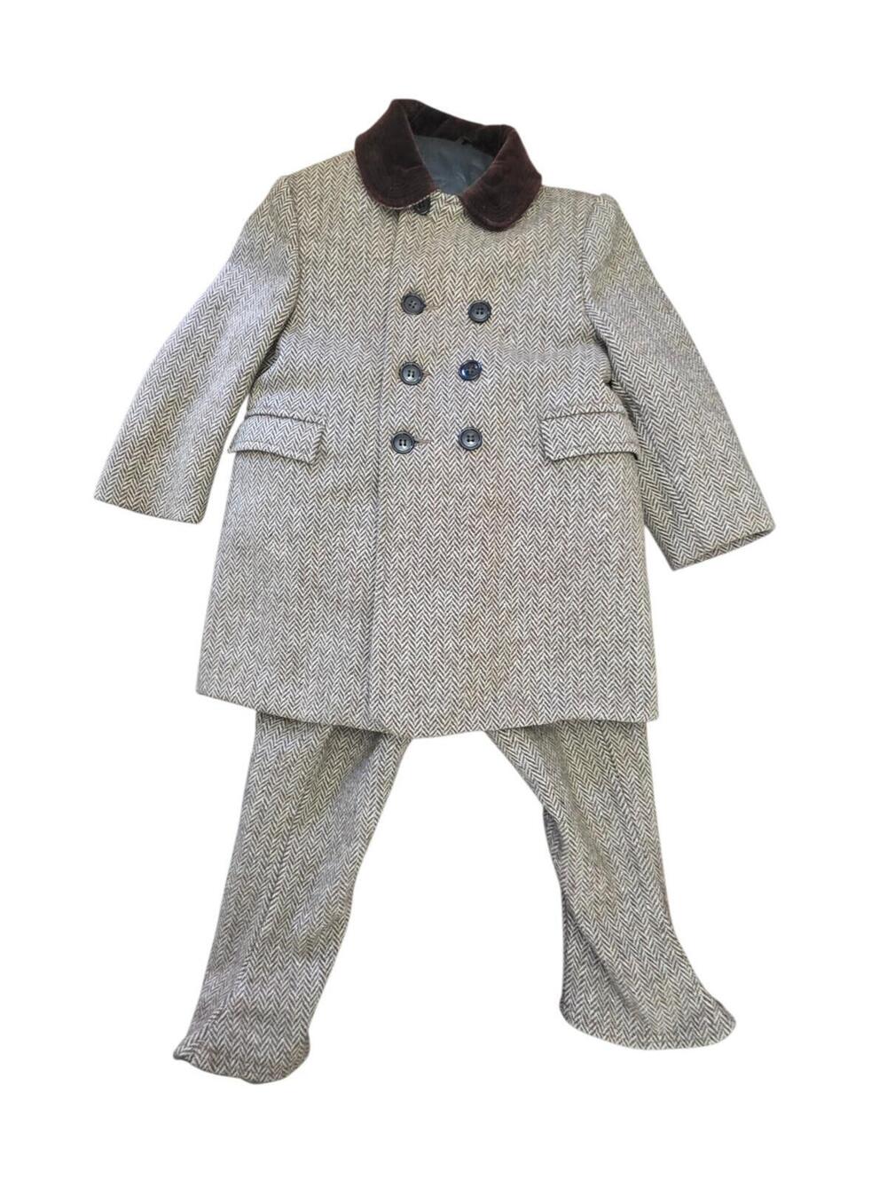 Vintage 1960's Fieldston Toddler Boys Wool Herringbone Suit Set Coat Pants 2T